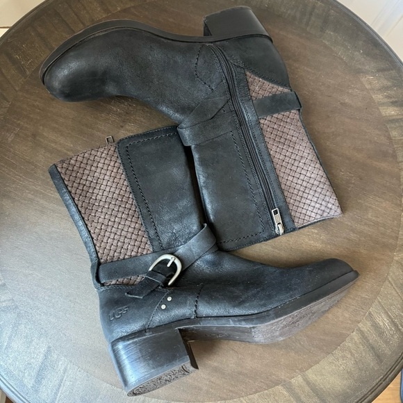 UGG Lula Mae Black Nubuck Leather Heeled Buckle Boots – Size 7 - EUC - Picture 7 of 7